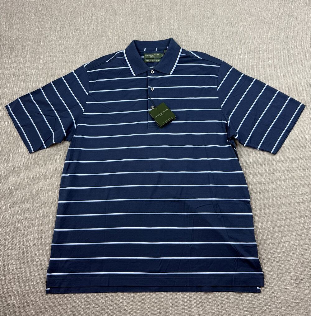 Nicklaus Golf Polo Shirt Mens Large Blue Striped Mercerized Cotton NWT